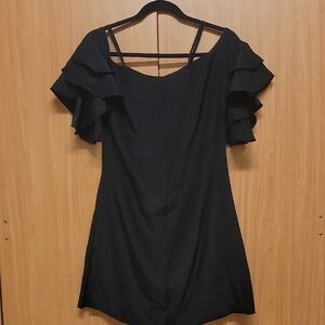 Silk Christopher Deane Black Ruffle Sleeve Mini Dress